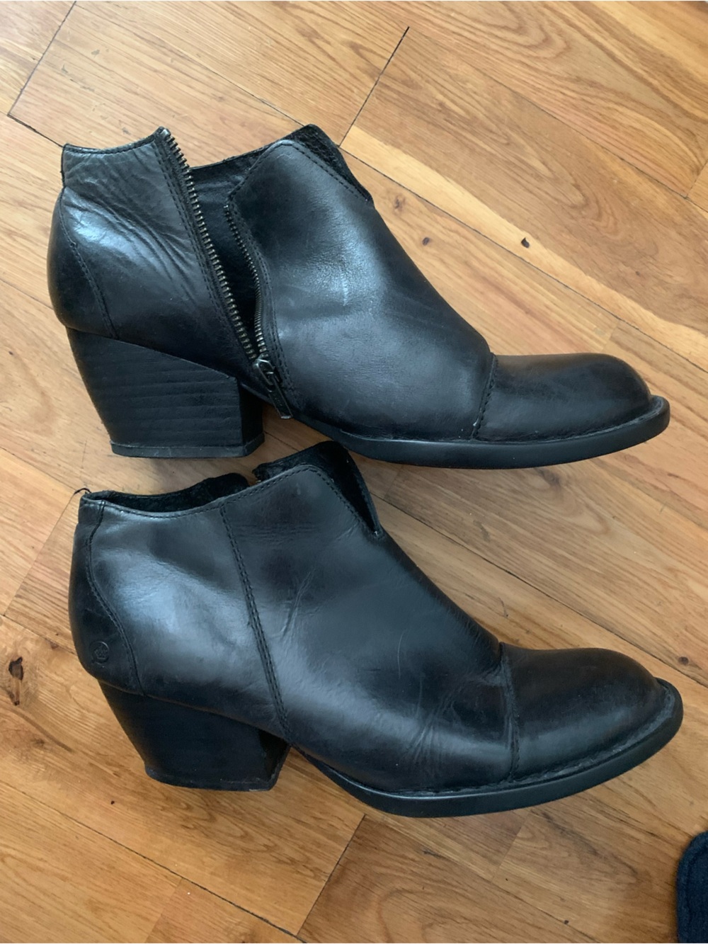 Born Black Leather Side Zip Ankle Booties